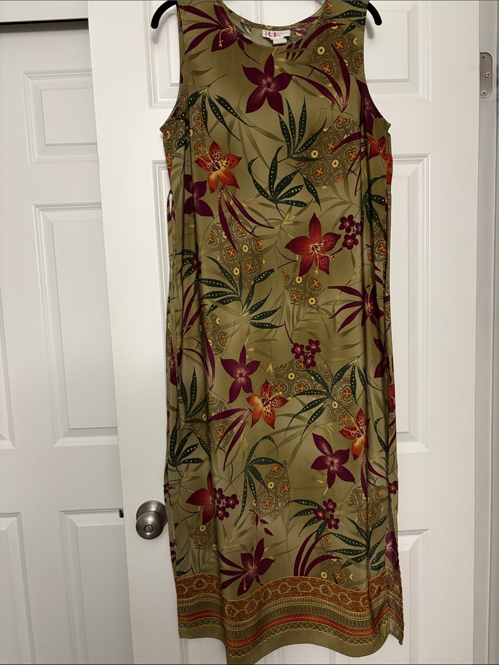 Olive Floral Sleeveless Swim Cover-Up Dress
